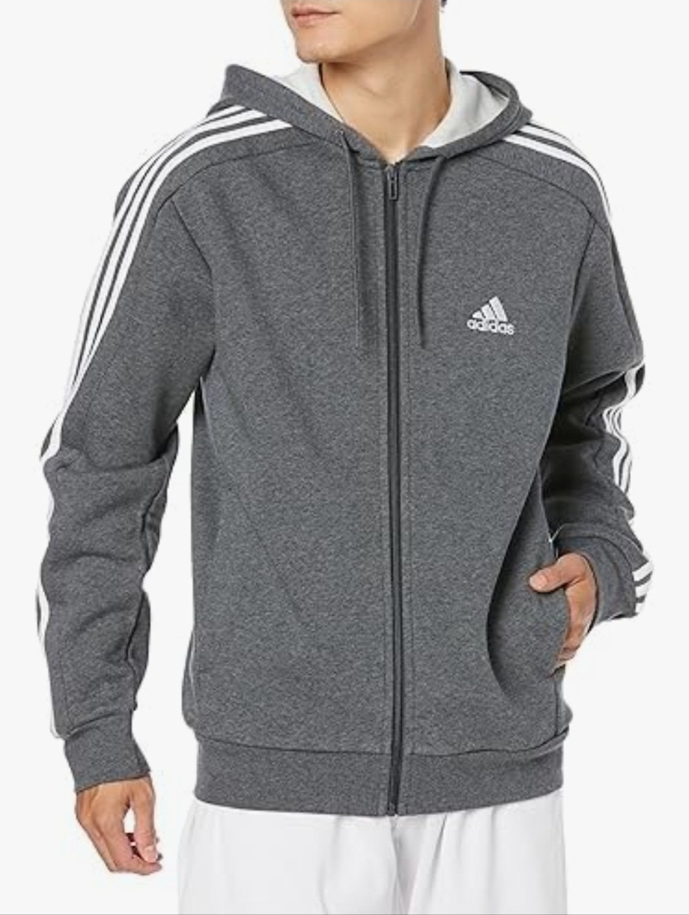 Adidas Men’s Essentials Fleece 3-Stripes Full-Zip Hoodie IJ6480 Size Medium NWT